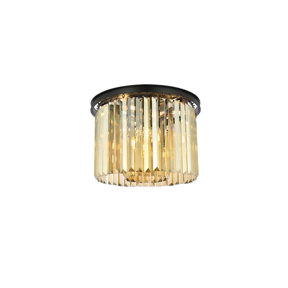 Sydney 6 light Matte Black Flush Mount Golden Teak (Smoky) Royal Cut Crystal. Picture 1