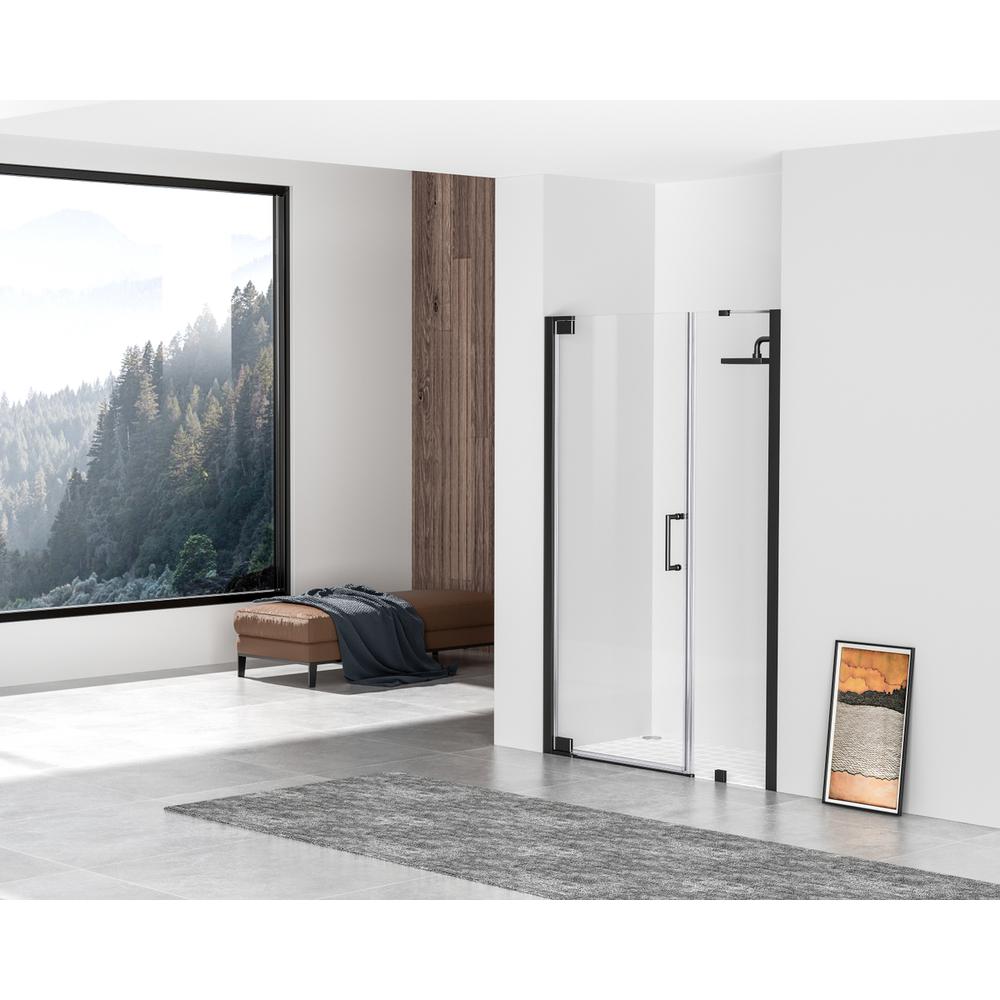 Semi-frameless hinged shower door 48 x 72 Matte Black. Picture 3