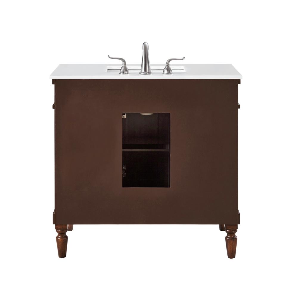 36 inch Single Bathroom vanity in Walnut with ivory white engineered marble. Picture 8