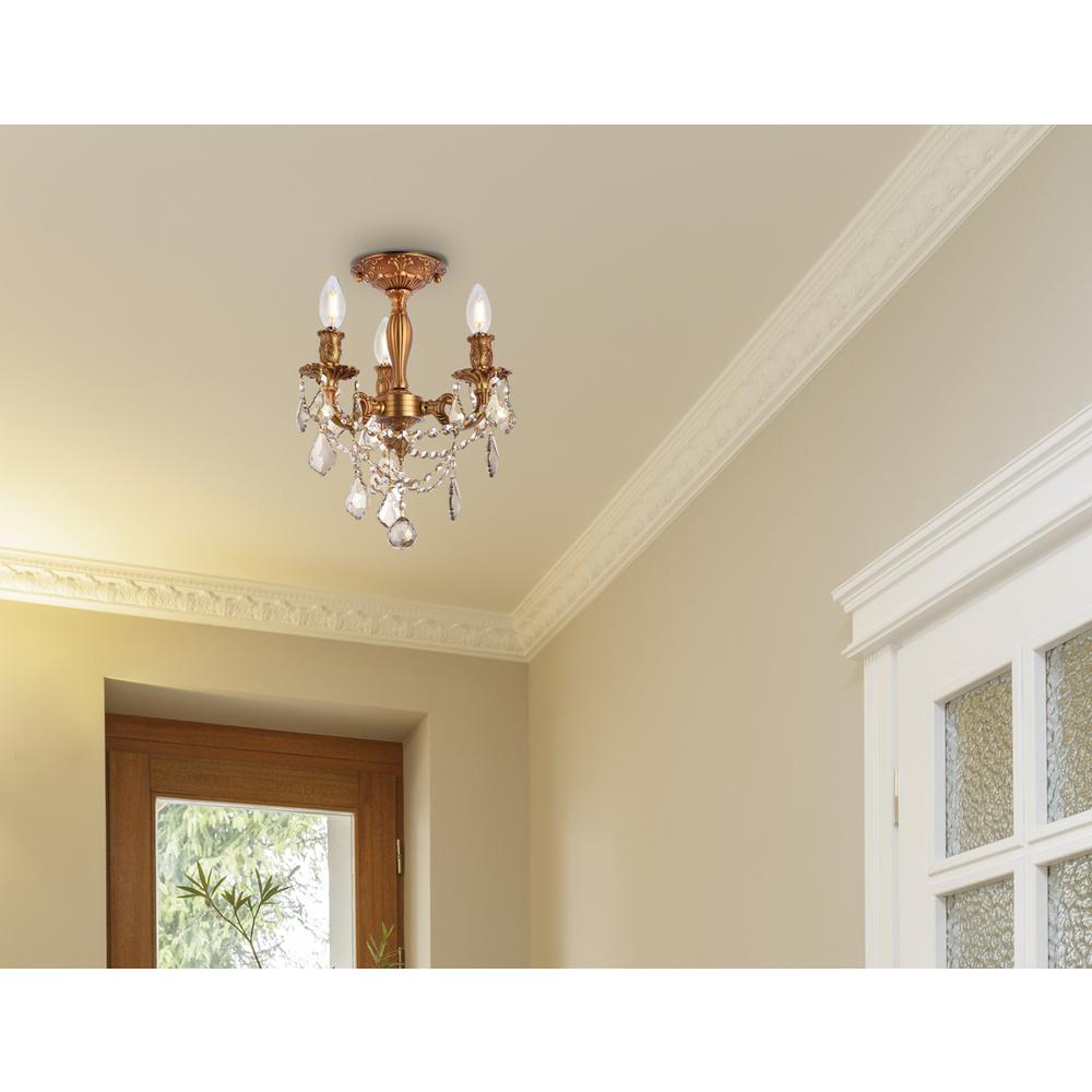Rosalia 3 light French Gold Flush Mount Golden Teak (Smoky) Royal Cut Crystal. Picture 8