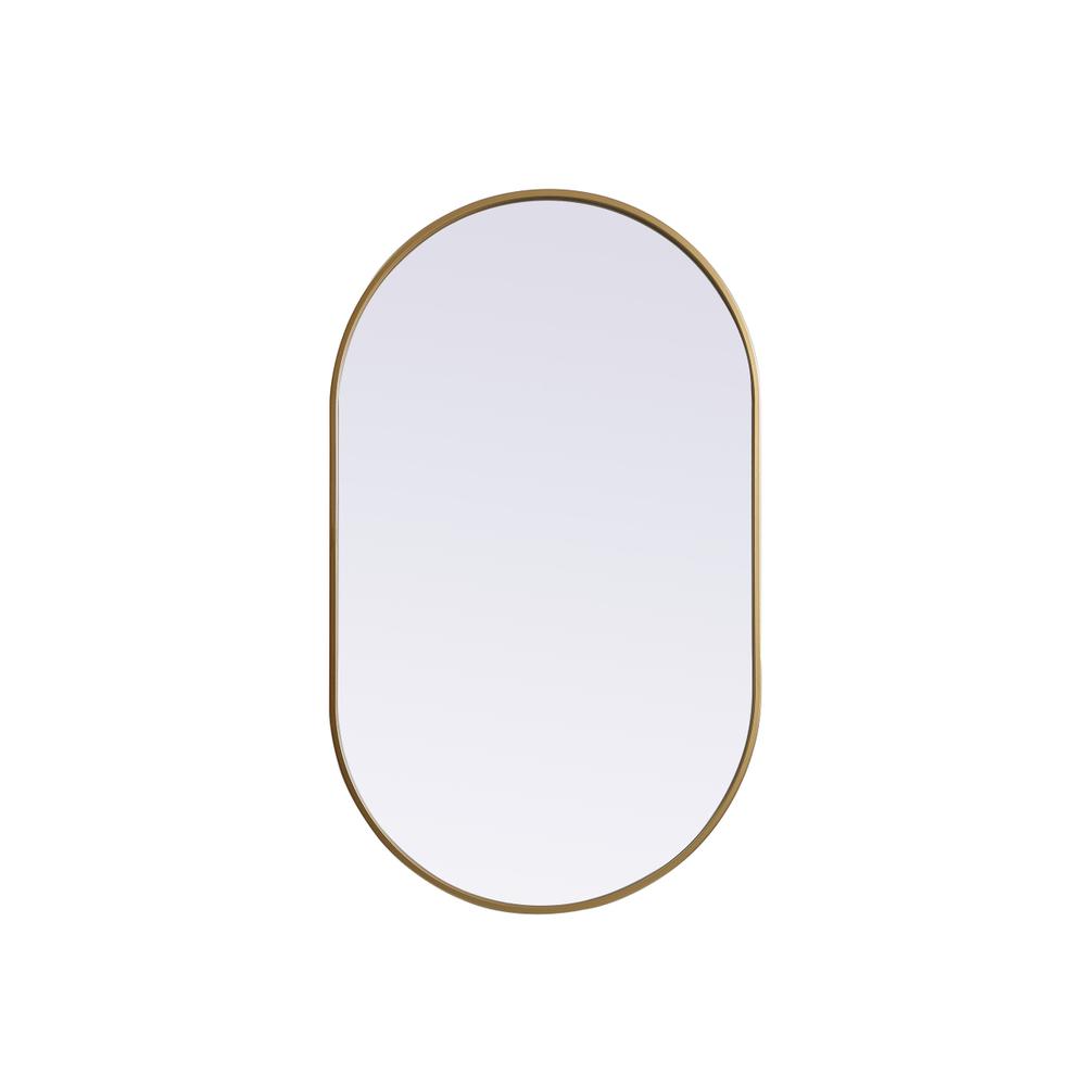 Metal Frame Oval Mirror 24x40 Inch in Brass. Picture 1