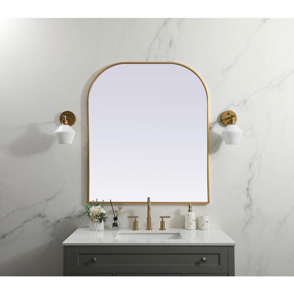 Metal Frame Arch Mirror 36x34 Inch in Brass. Picture 9
