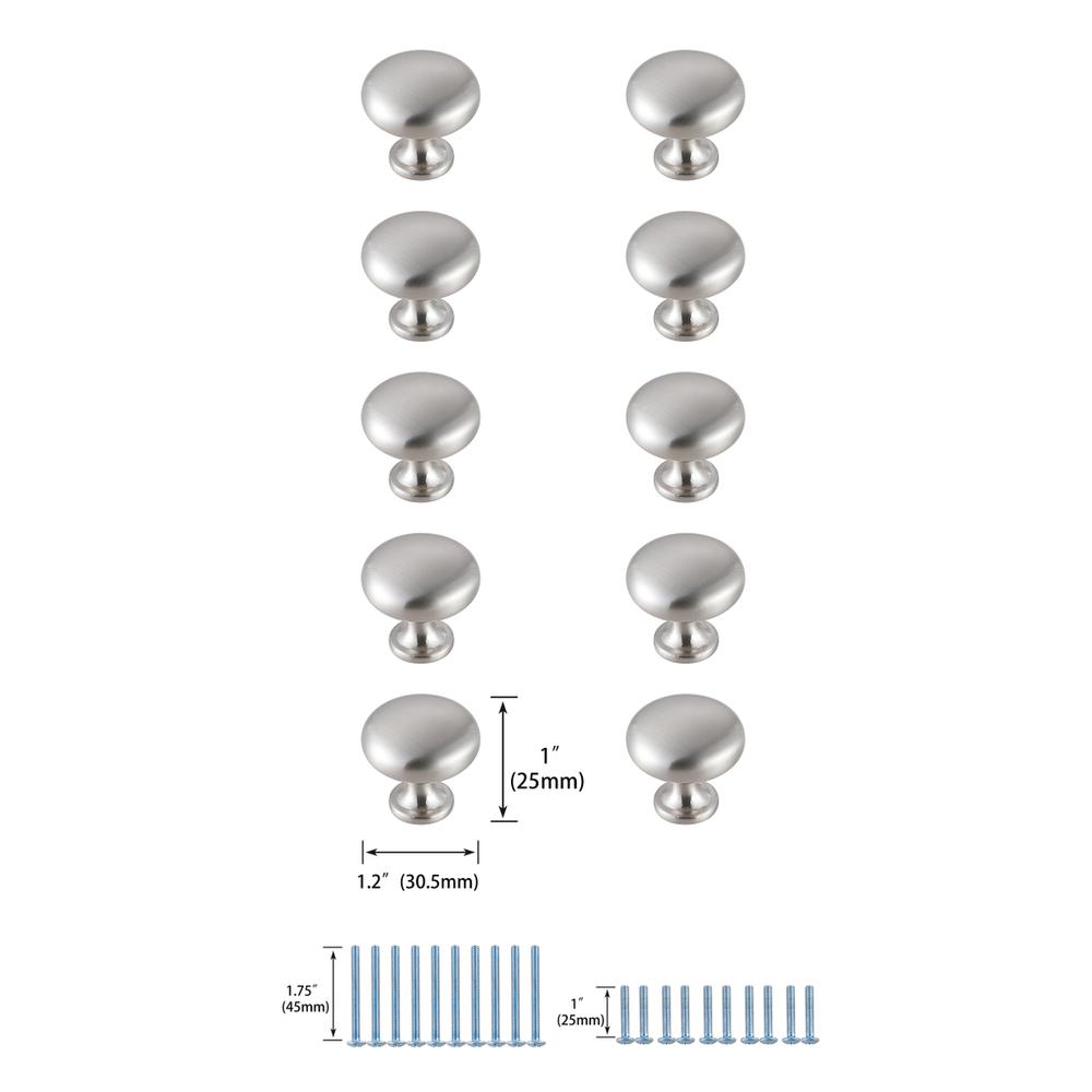 Cadon 1.2" Diameter Brushed Nickel Mushroom Knob Multipack (Set of 10). Picture 5