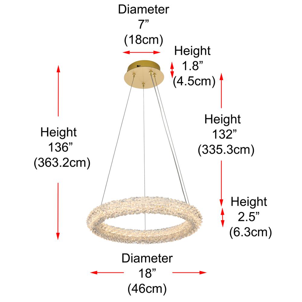 Bowen 18 inch Adjustable LED Chandelier in Satin Gold. Picture 10