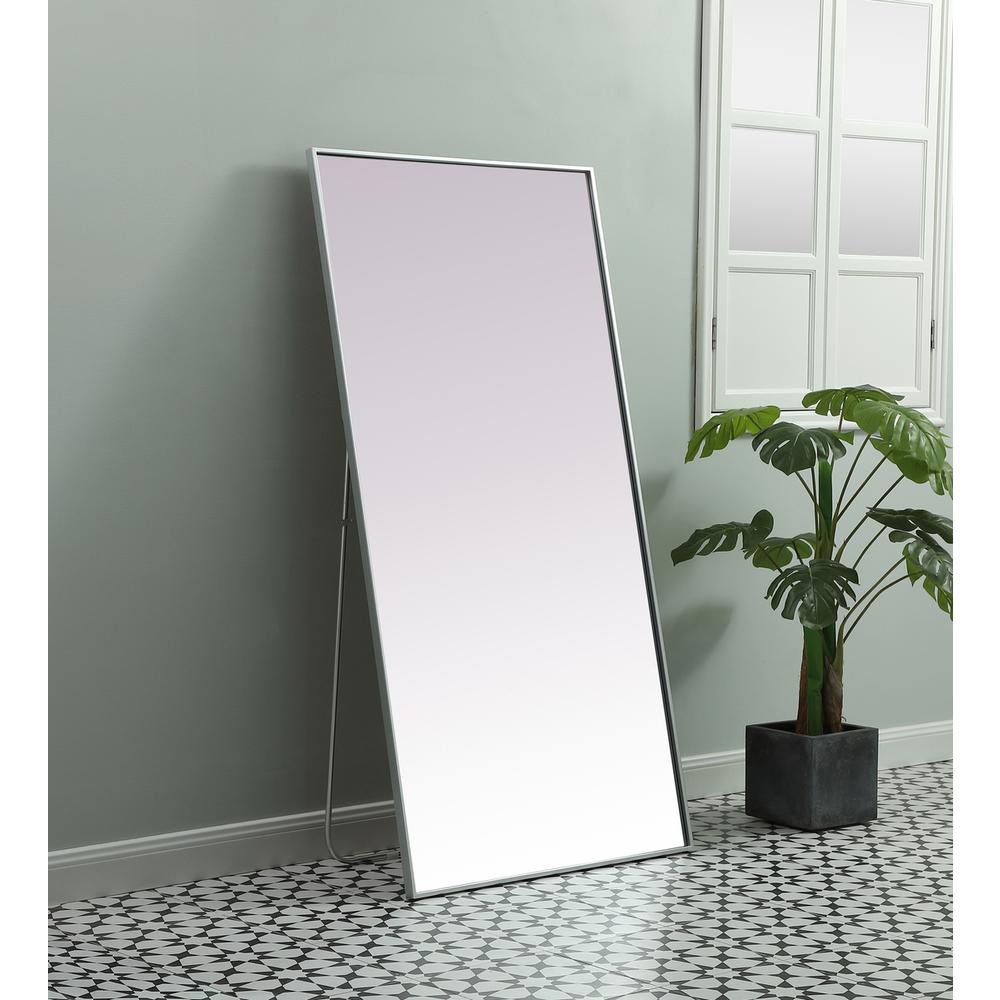 Metal Frame Rectangle Full Length Mirror 30x60 Inch in Silver. Picture 2