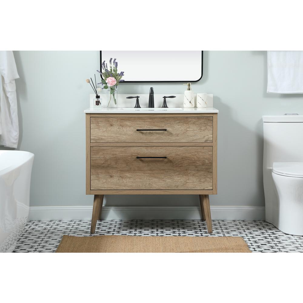 36 inch Single bathroom vanity in natural oak with backsplash. Picture 14
