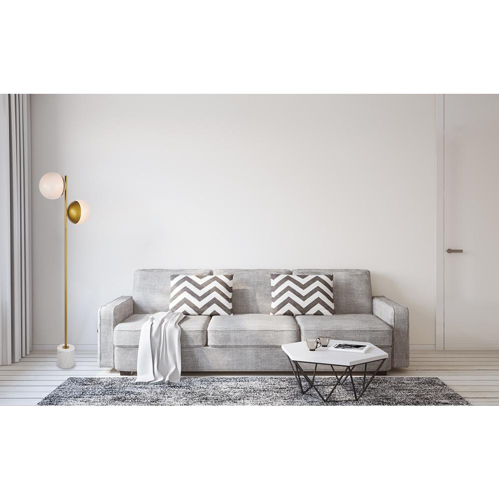 Eclipse 2 Lights Brass Floor Lamp With Frosted White Glass. Picture 6