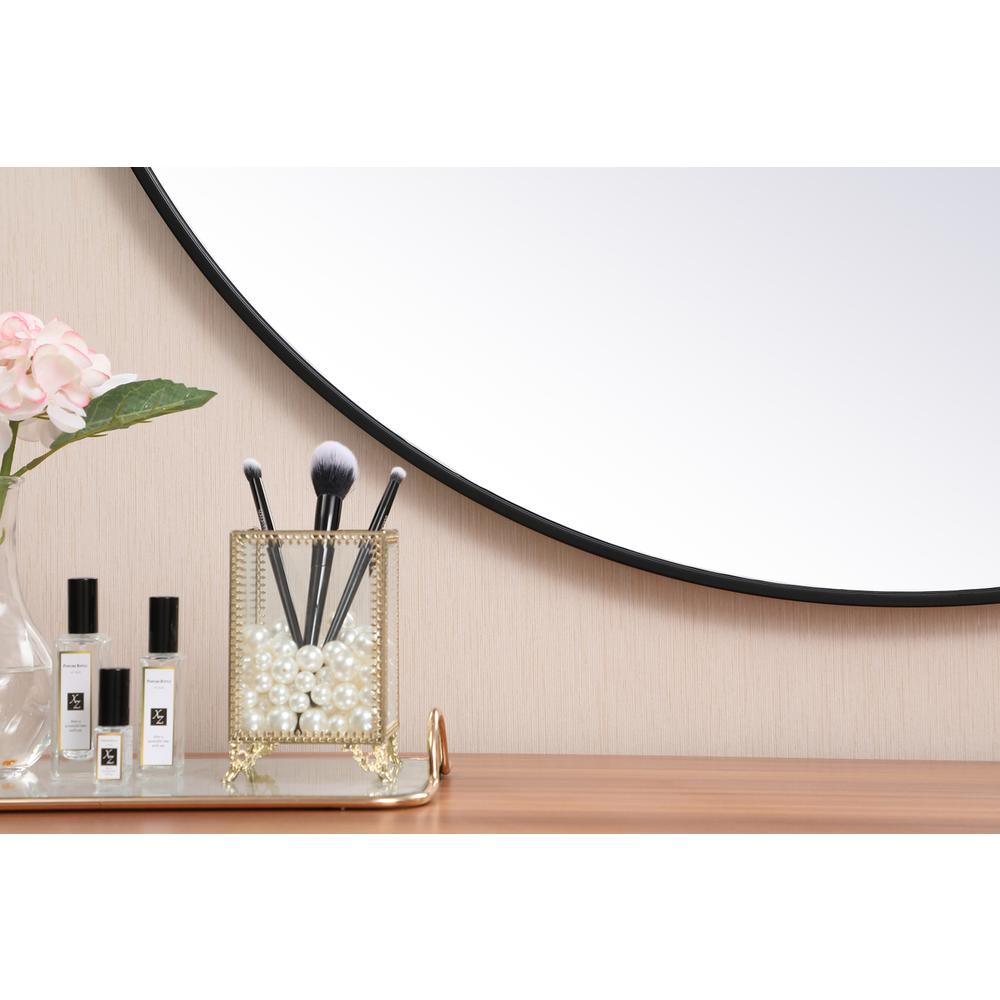Metal frame round mirror with decorative hook 45 inch in Black. Picture 3