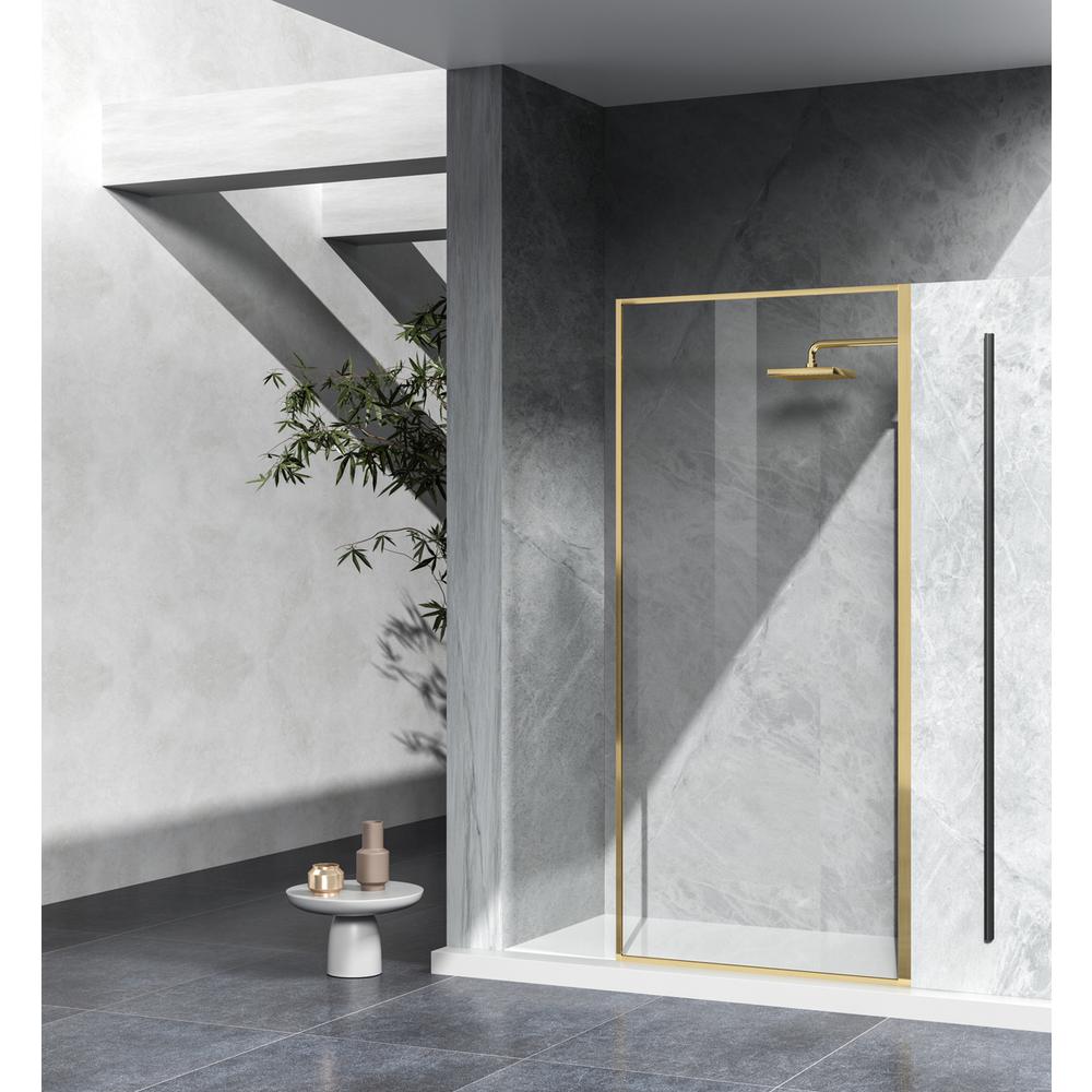Fixed framed shower door 35 x 76 Brushed Gold. Picture 8
