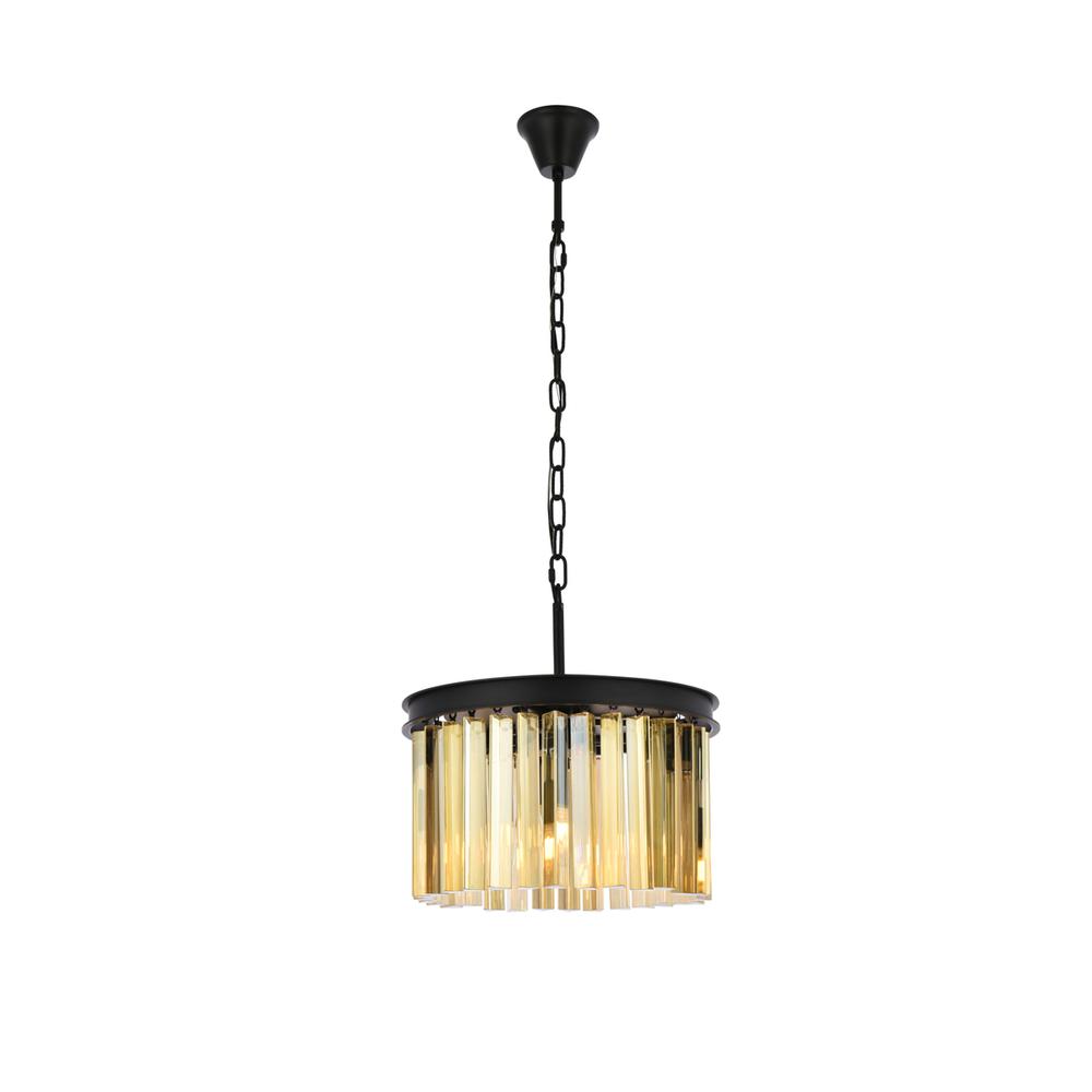 Sydney 3 light Matte Black Pendant Golden Teak (Smoky) Royal Cut Crystal. Picture 1