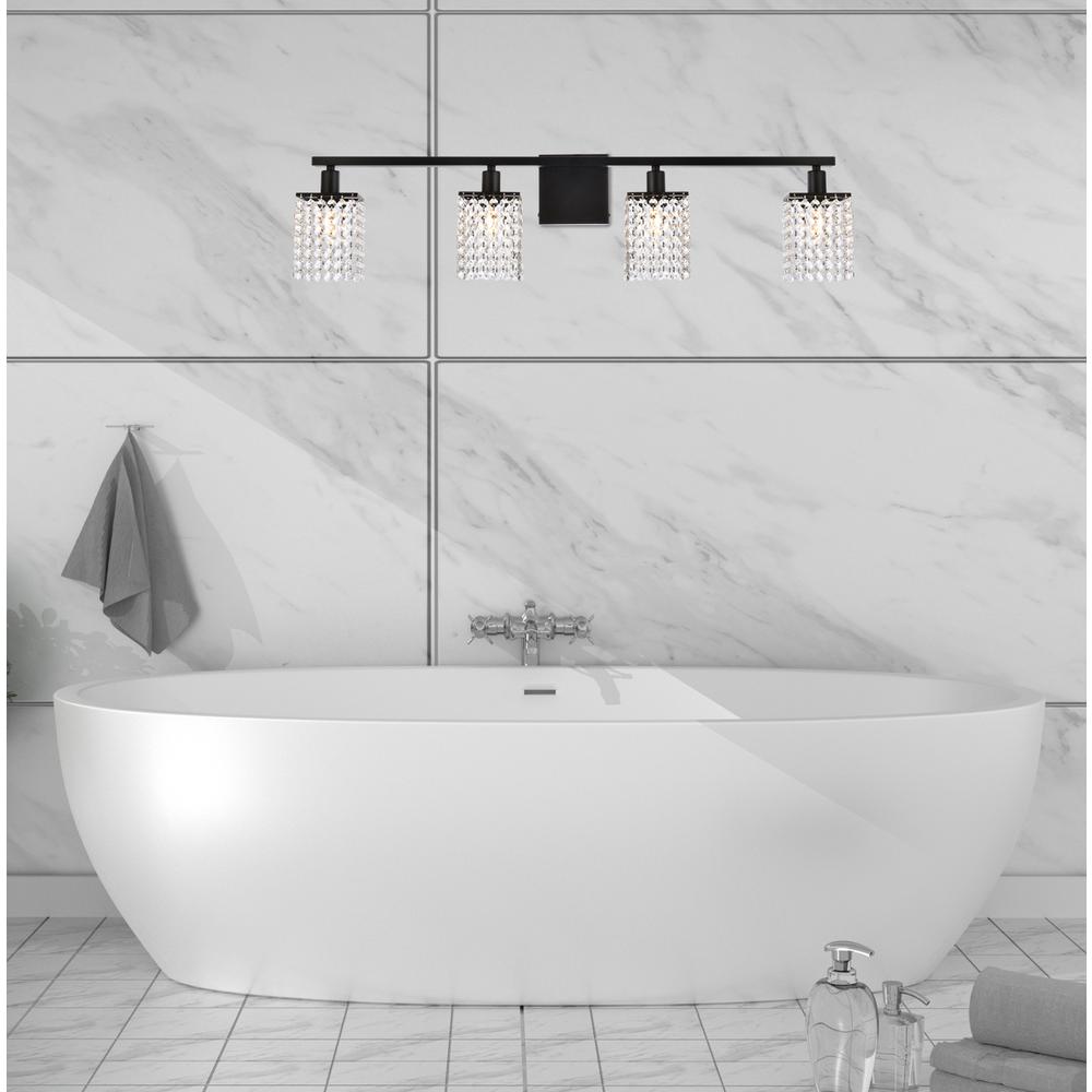 Phineas 4 lights bath sconce in black with clear crystals. Picture 6