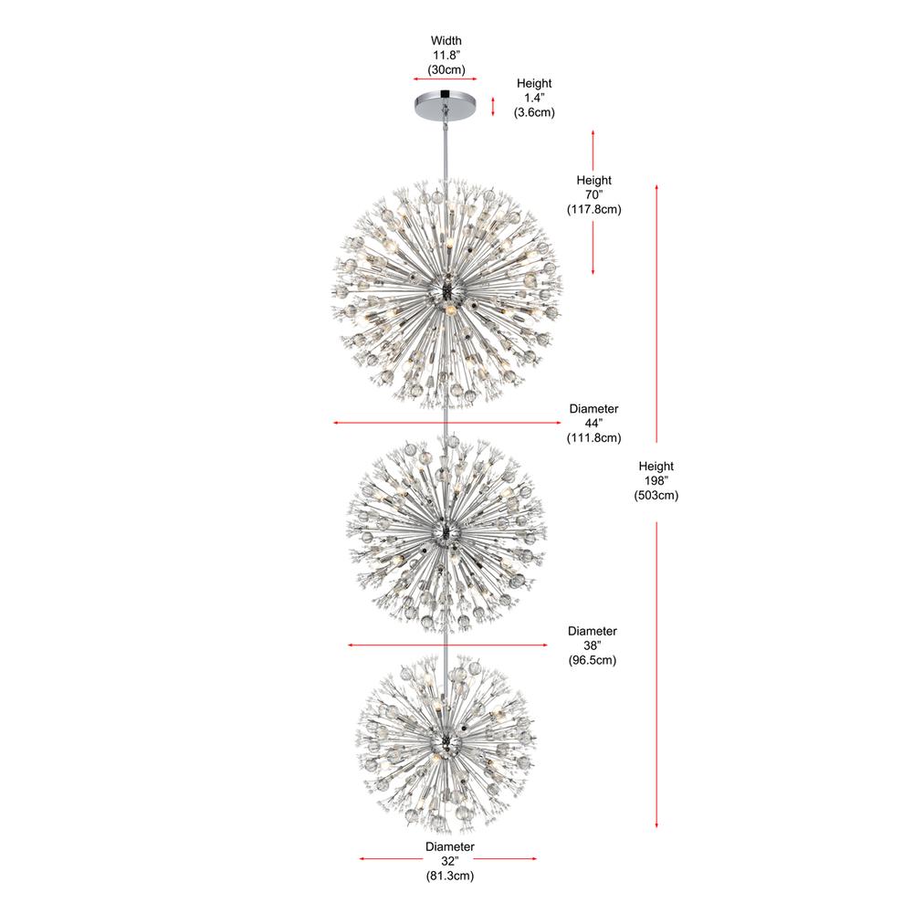 Vera 44 inch three tiers crystal starburst chandelier in chrome. Picture 9