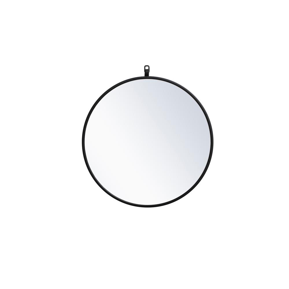 Metal frame round mirror with decorative hook 21 inch in Black. Picture 1