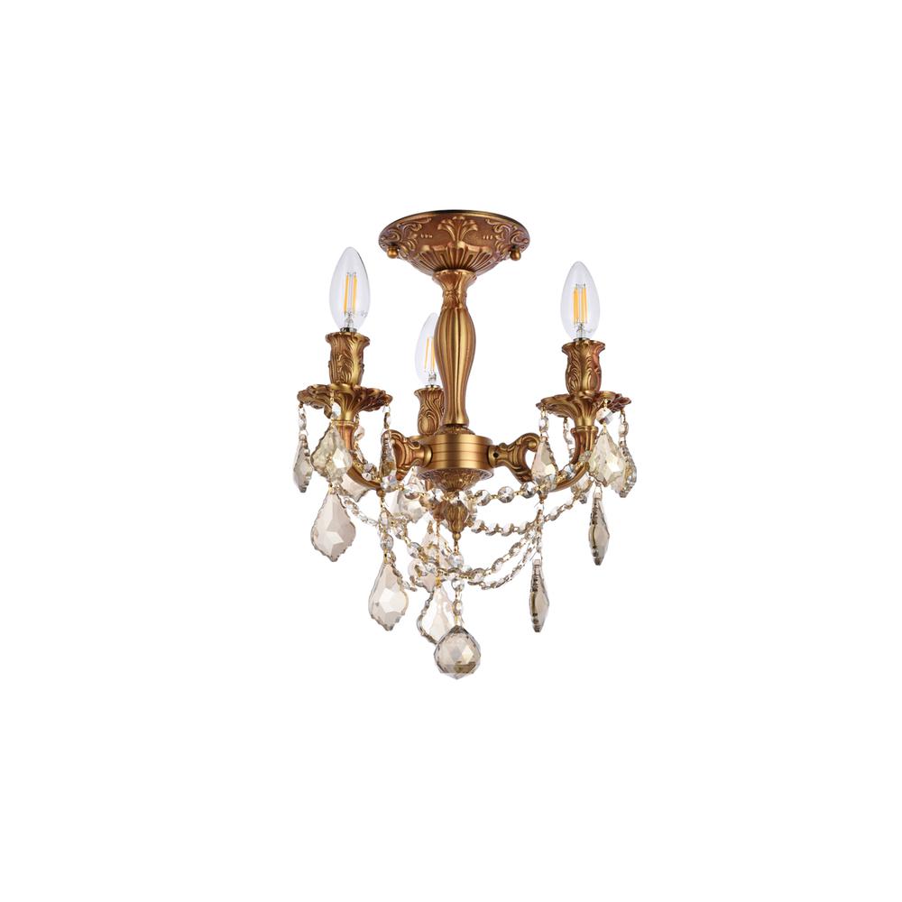 Rosalia 3 light French Gold Flush Mount Golden Teak (Smoky) Royal Cut Crystal. Picture 6