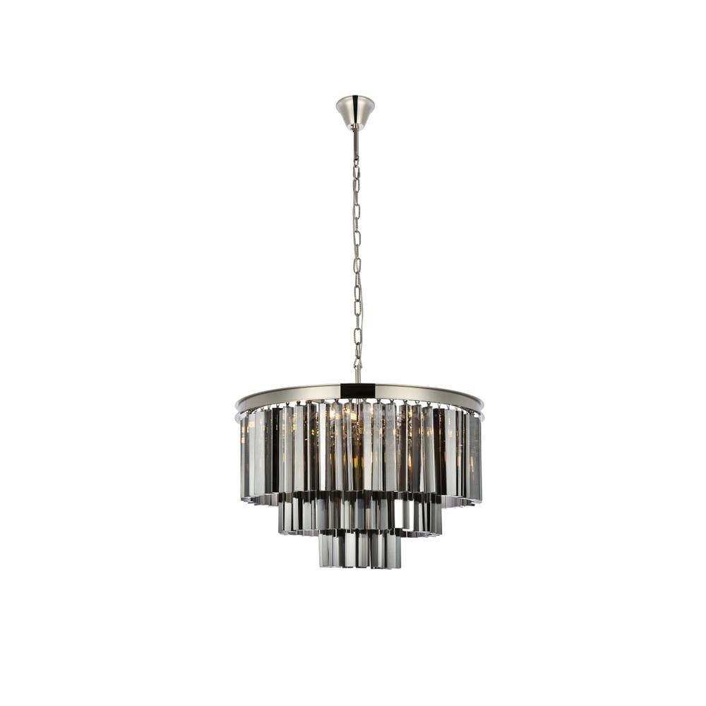 Sydney 9 light polished nickel Chandelier Silver Shade (Grey) Royal Cut Crystal. Picture 1