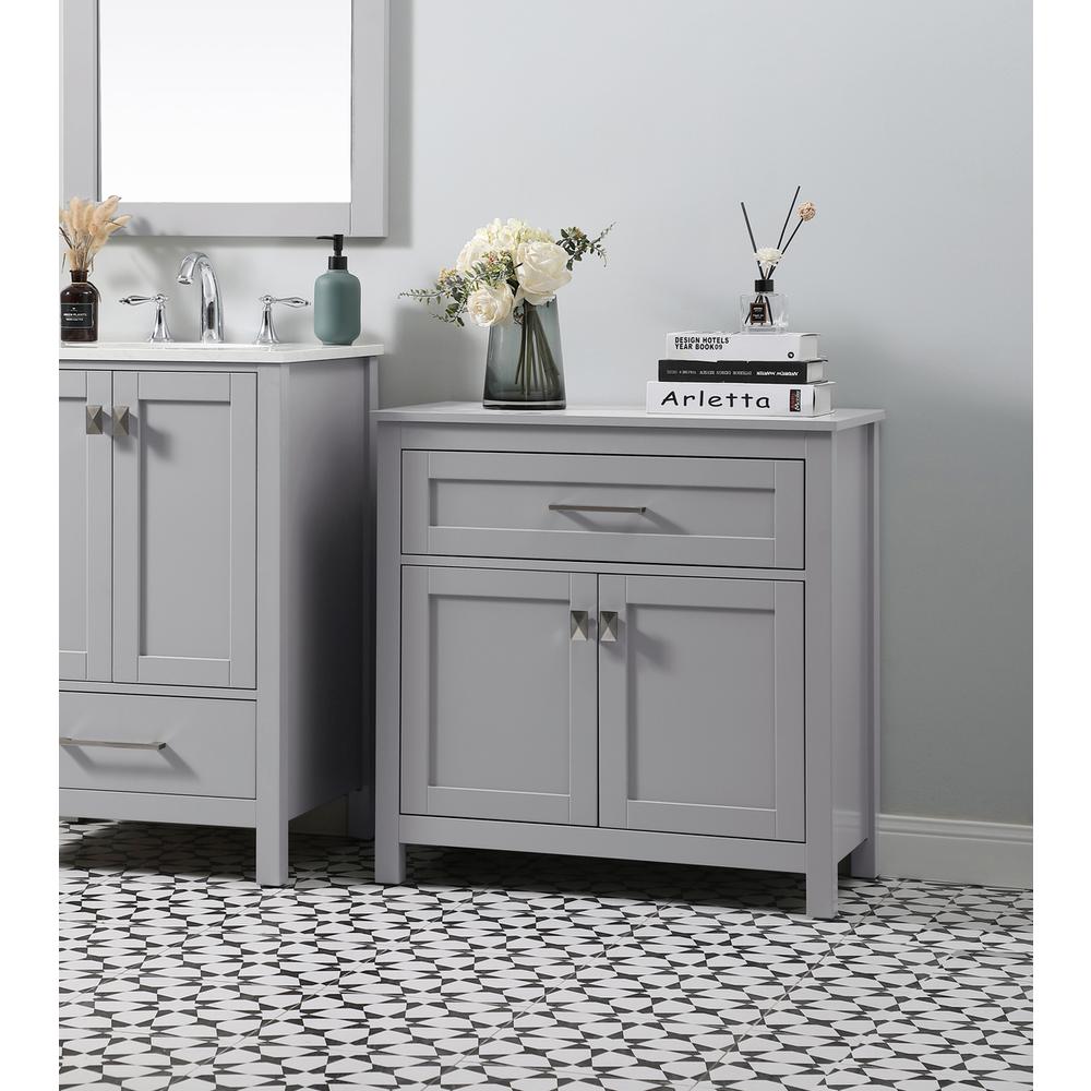 30 Inch Wide Bathroom Storage Freestanding Cabinet In Grey. Picture 9