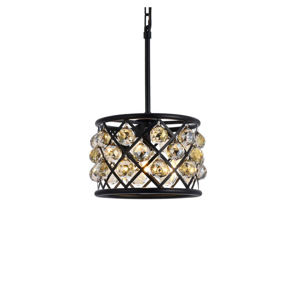 Madison 3 light Matte Black Pendant Golden Teak (Smoky) Royal Cut Crystal. Picture 2