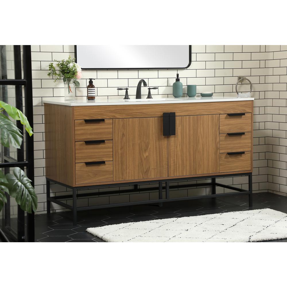 60 inch Single bathroom vanity in walnut brown. Picture 2