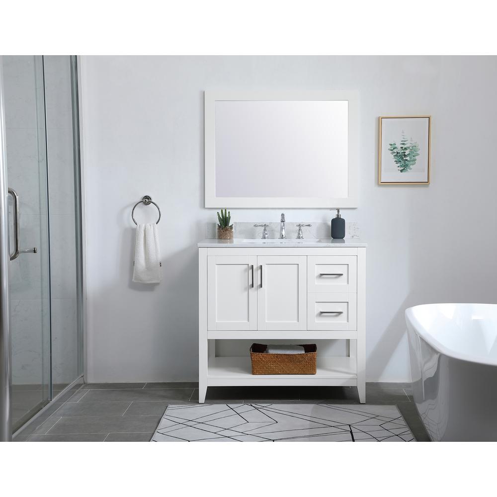 36 inch Single Bathroom Vanity in White with Backsplash. Picture 6