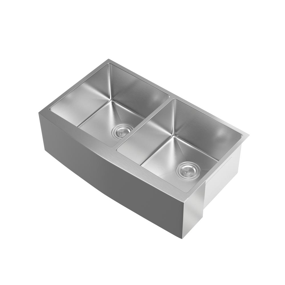 Stainless Steel farmhouse kitchen double sink L33'' x W21'' x H10". Picture 7