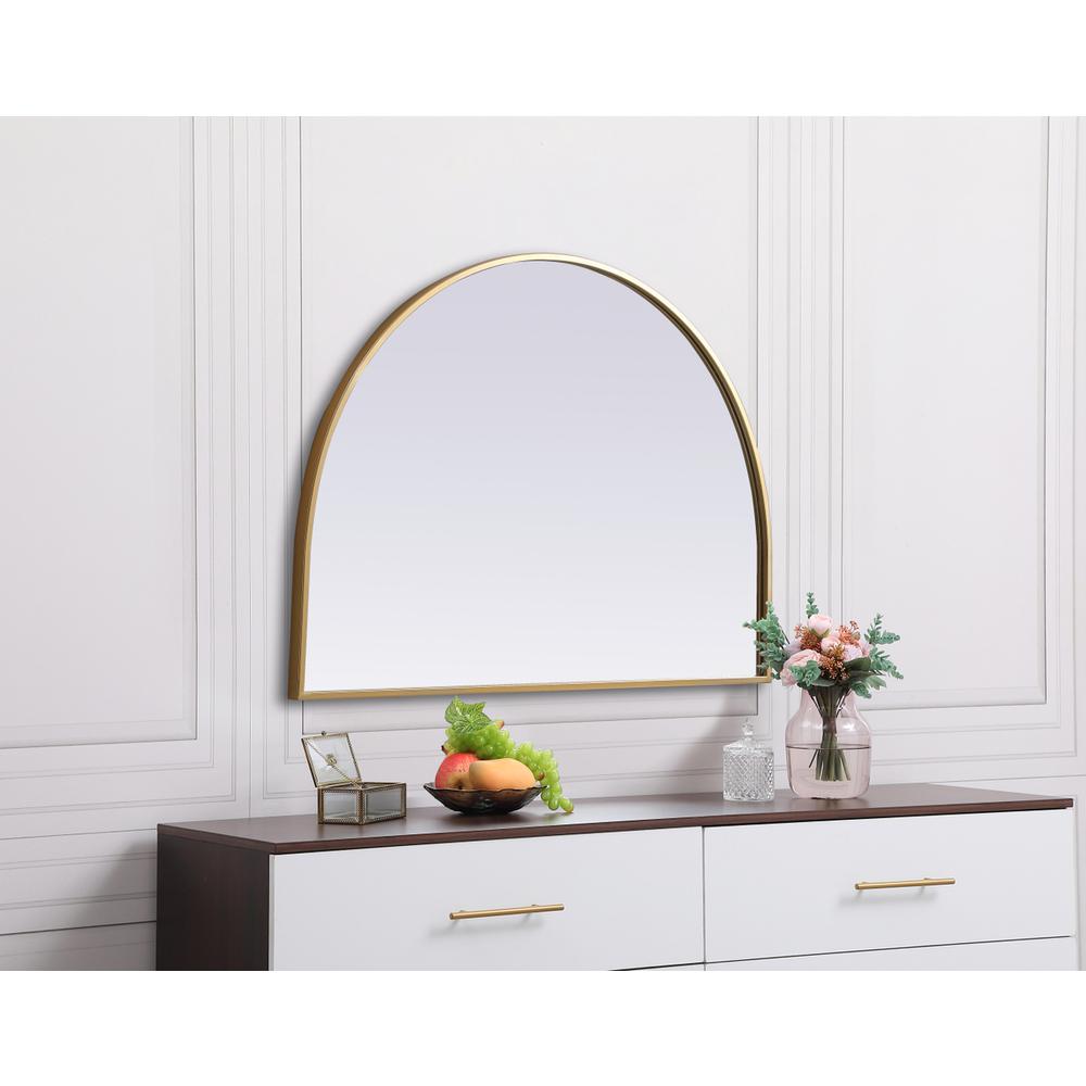 Metal Frame Arch Mirror 33x24 Inch in Brass. Picture 4
