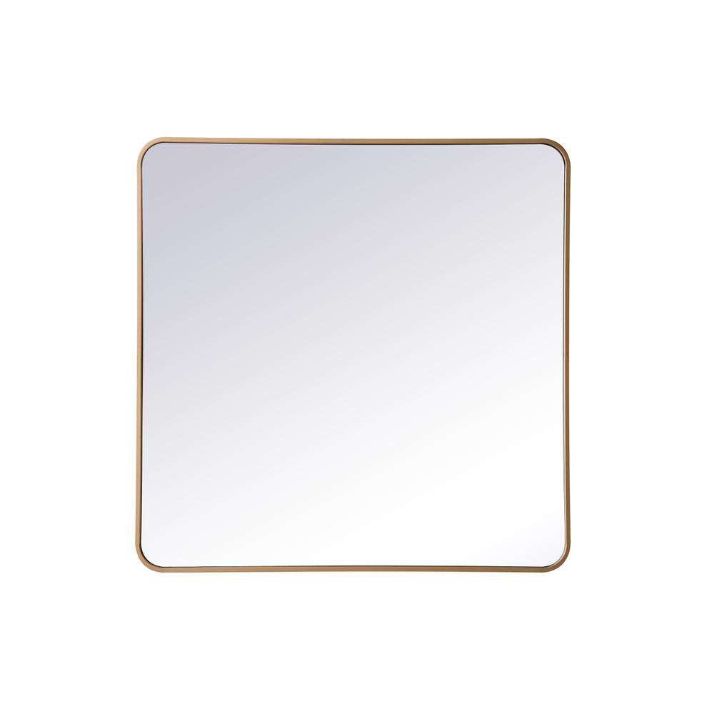 Soft corner metal rectangular mirror 36x36 inch in Brass. Picture 1