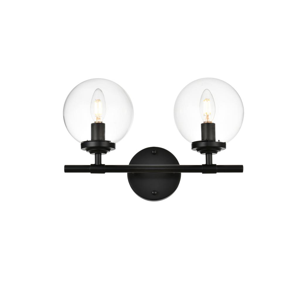 Ingrid 2 light Black and Clear Bath Sconce. Picture 1