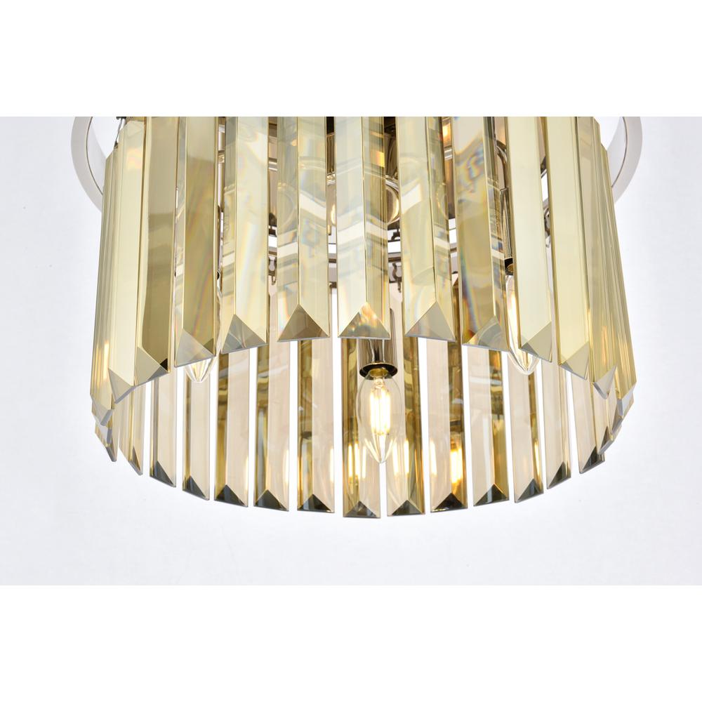 Sydney 3 light polished nickel Flush Mount Golden Teak (Smoky) Royal Cut Crystal. Picture 3