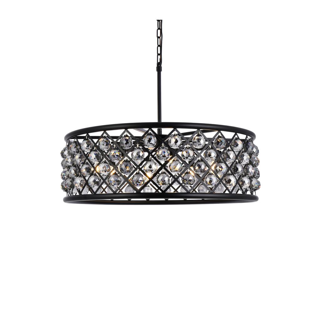 Madison 8 light Matte Black Chandelier Silver Shade (Grey) Royal Cut Crystal. Picture 2