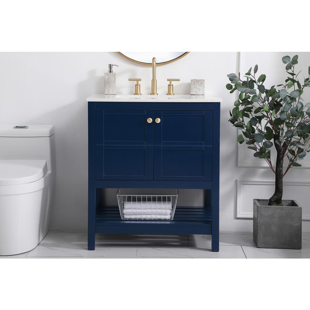 30 inch Single Bathroom Vanity in Blue. Picture 14