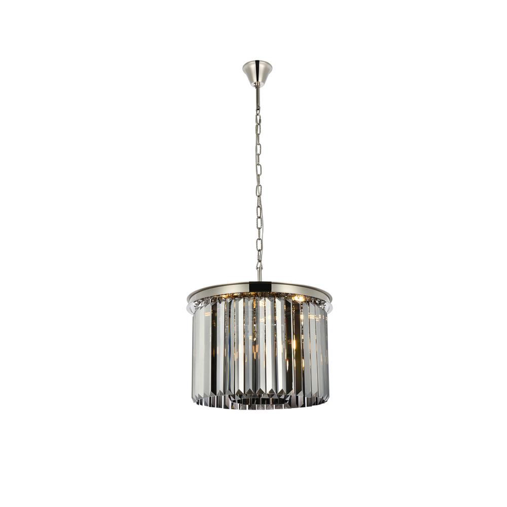 Sydney 6 light polished nickel Pendant Silver Shade (Grey) Royal Cut Crystal. Picture 1