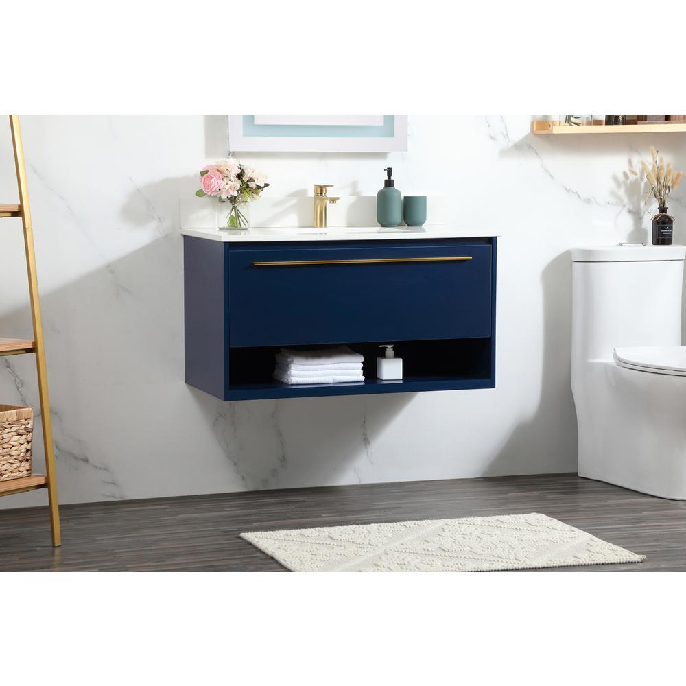 36 inch Single bathroom vanity in blue with backsplash. Picture 2