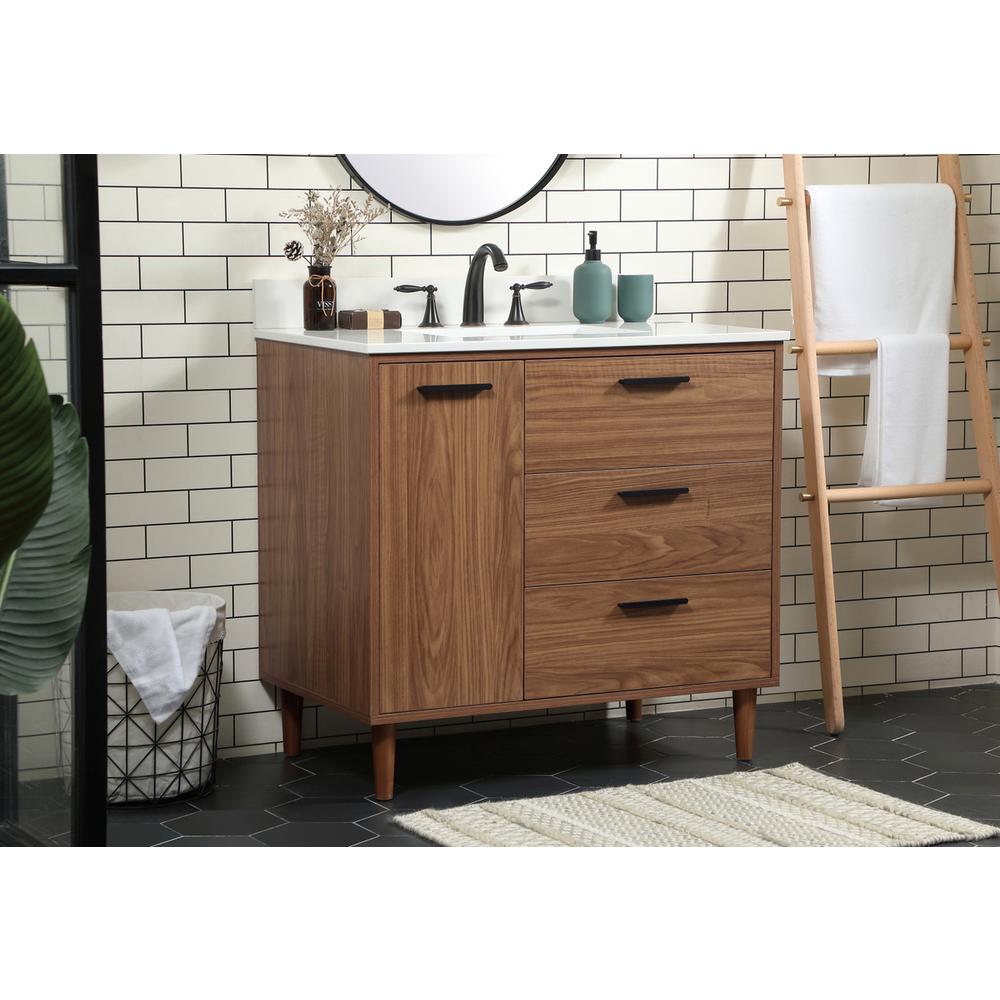 36 inch Single bathroom vanity in walnut brown with backsplash. Picture 2