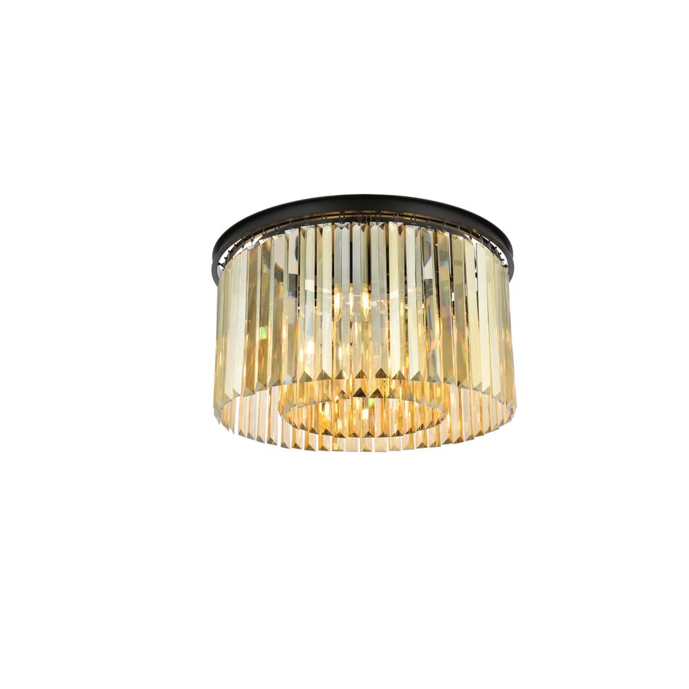 Sydney 8 light Matte Black Flush Mount Golden Teak (Smoky) Royal Cut Crystal. Picture 2