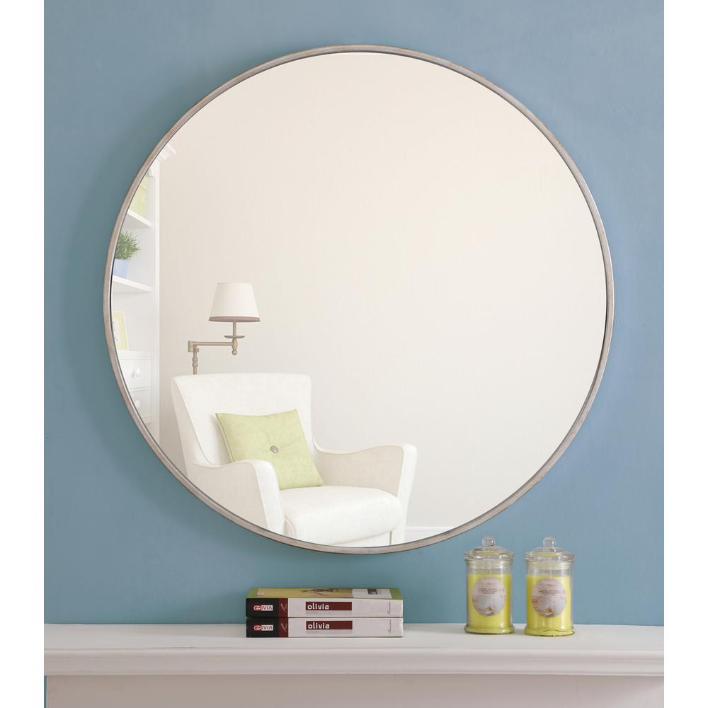 Metal frame Round Mirror 32 inch Silver finish. Picture 9