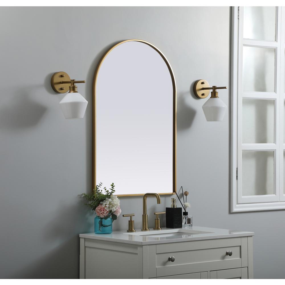 Metal Frame Arch Mirror 24x36 Inch in Brass. Picture 2