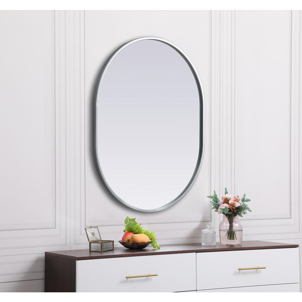 Metal Frame Oval Mirror 24x30 Inch in Silver. Picture 4