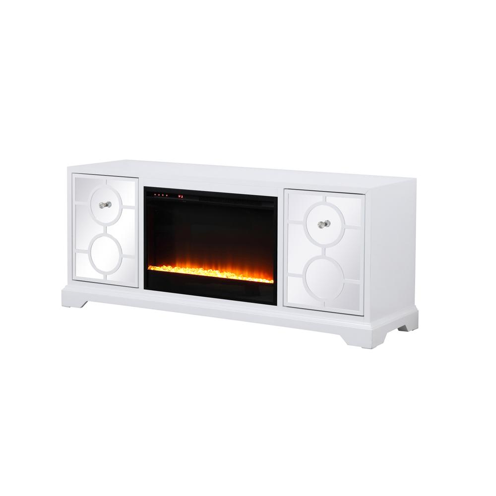 60 in. mirrored TV stand with crystal fireplace insert in white. Picture 5