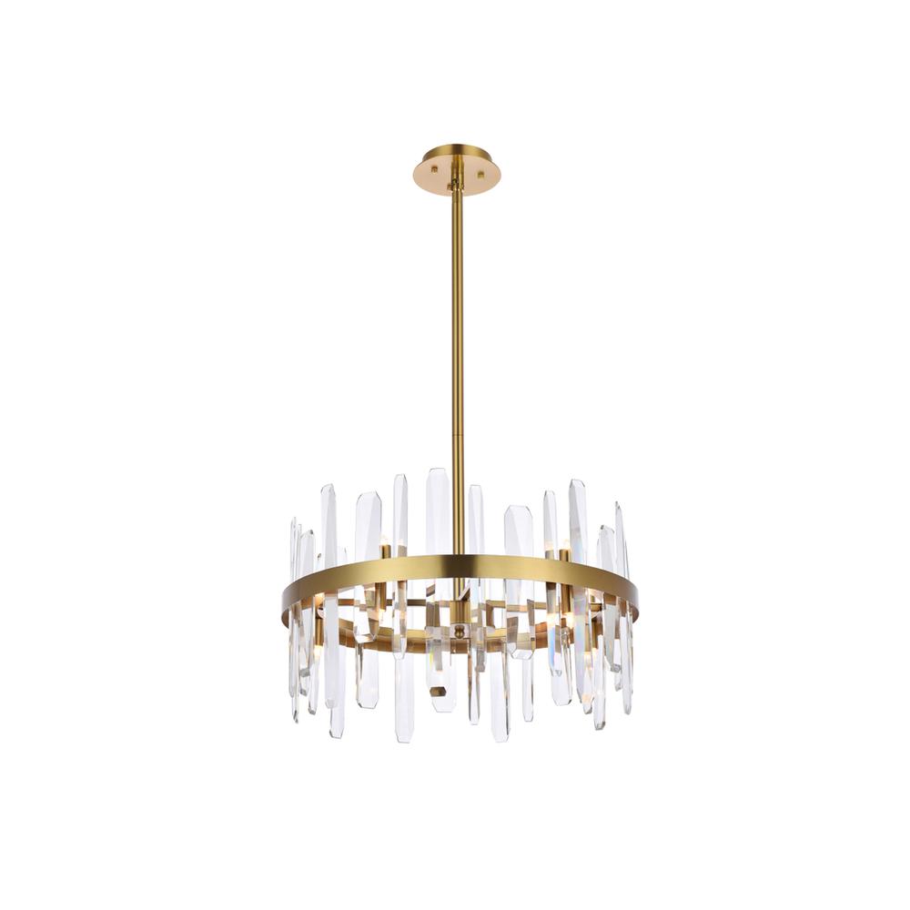 Serena 20 inch crystal round pendant in satin gold. Picture 1