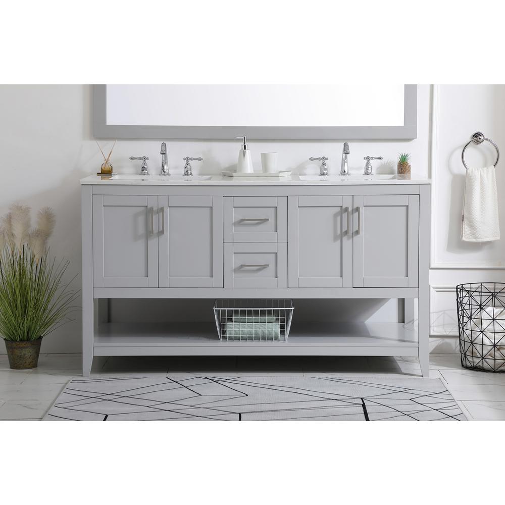 60 inch Double Bathroom Vanity in Grey. Picture 14