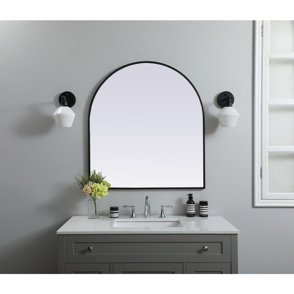 Metal Frame Arch Mirror 33x36 Inch in Black. Picture 9