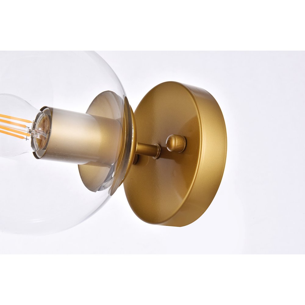 Mimi Six Inch Dual Flush Mount And Bath Sconce In Brass With Clear Glass. Picture 5