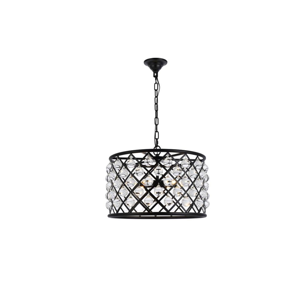 Madison 6 light Matte Black Pendant Clear Royal Cut Crystal. Picture 1