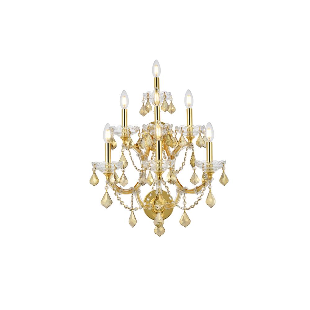 Maria Theresa 7 light Gold Wall Sconce Golden Teak (Smoky) Royal Cut Crystal. Picture 1