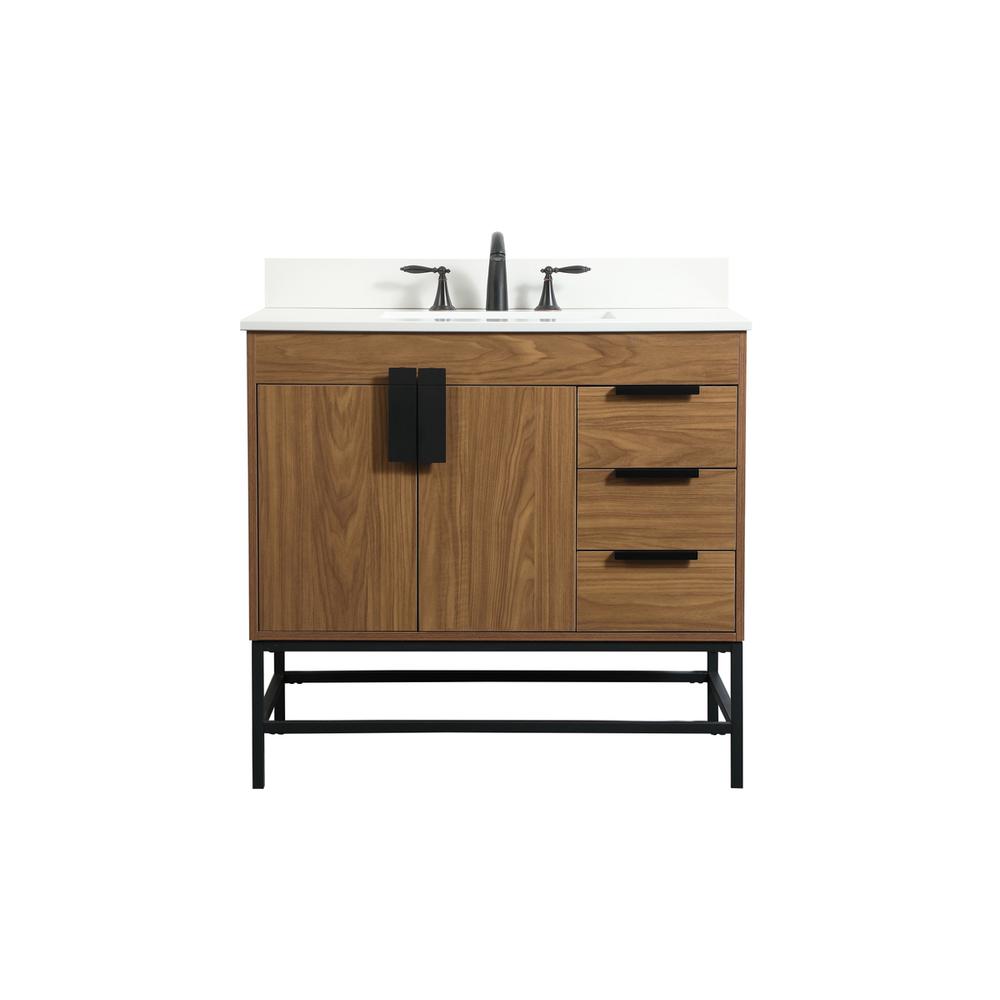 36 inch Single bathroom vanity in walnut brown with backsplash. Picture 1