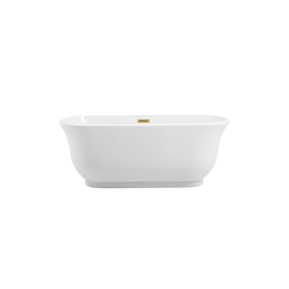 59 inch Soaking Bathtub in Glossy White with Brushed Gold Trim. Picture 1