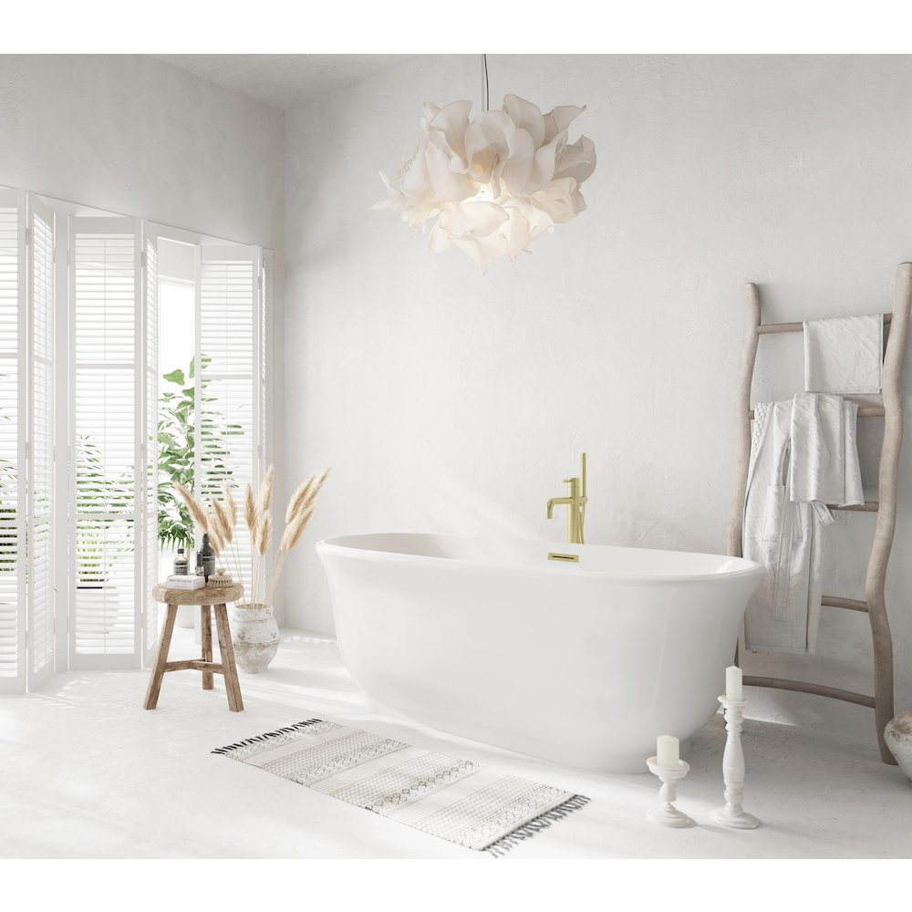 59 inch Soaking Bathtub in Glossy White with Brushed Gold Trim. Picture 3