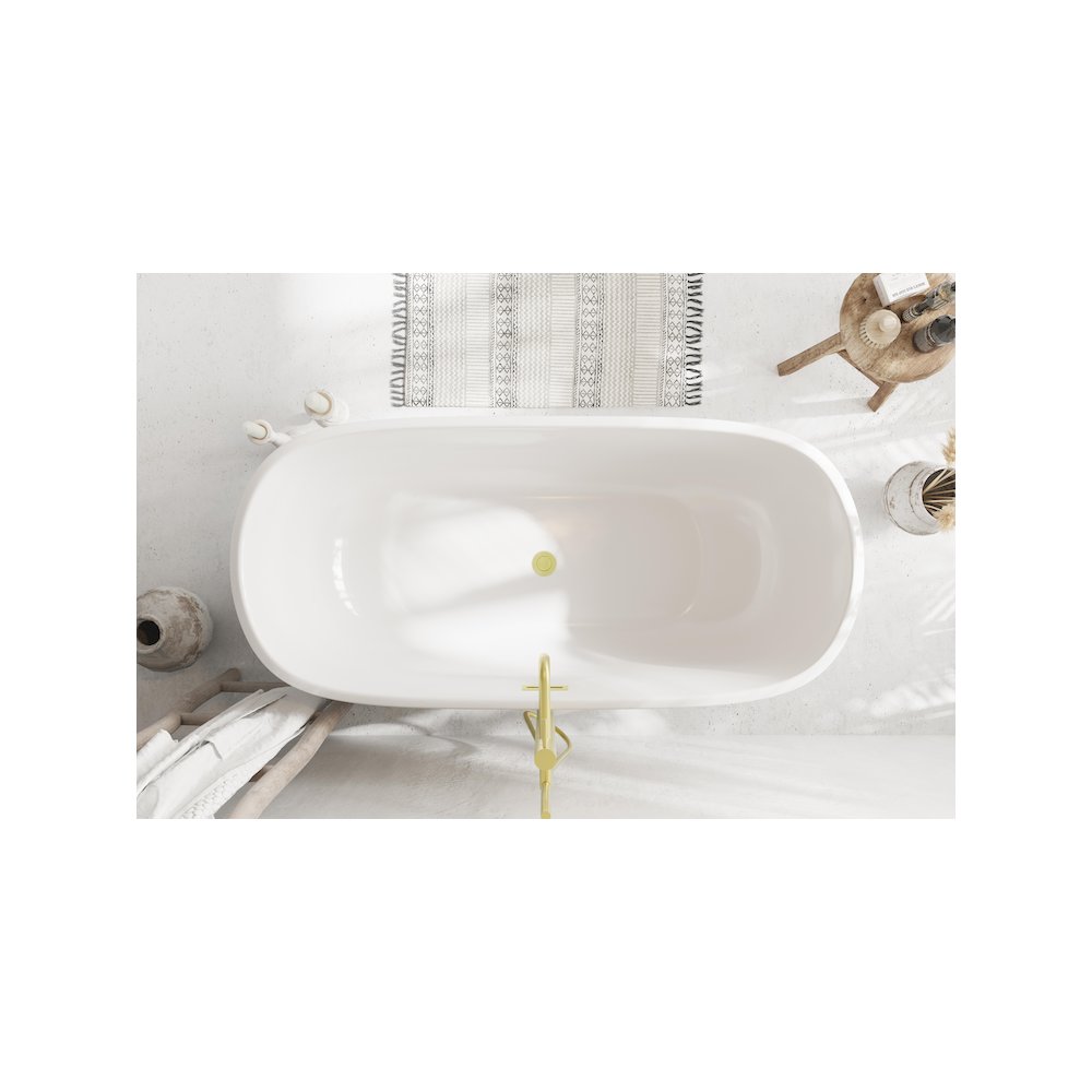 59 inch Soaking Bathtub in Glossy White with Brushed Gold Trim. Picture 4