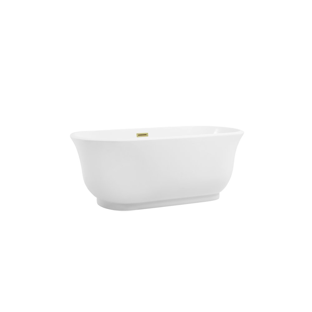 59 inch Soaking Bathtub in Glossy White with Brushed Gold Trim. Picture 5