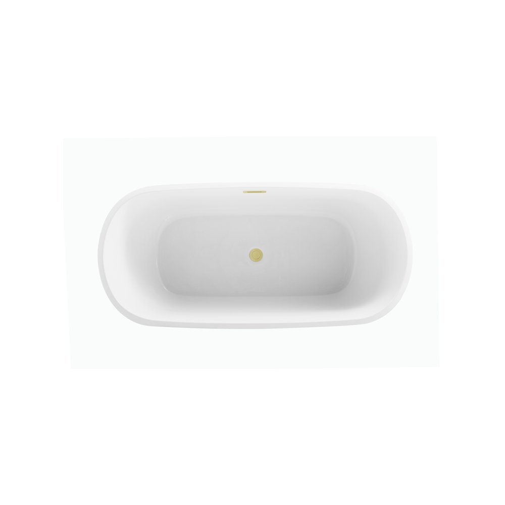 59 inch Soaking Bathtub in Glossy White with Brushed Gold Trim. Picture 6